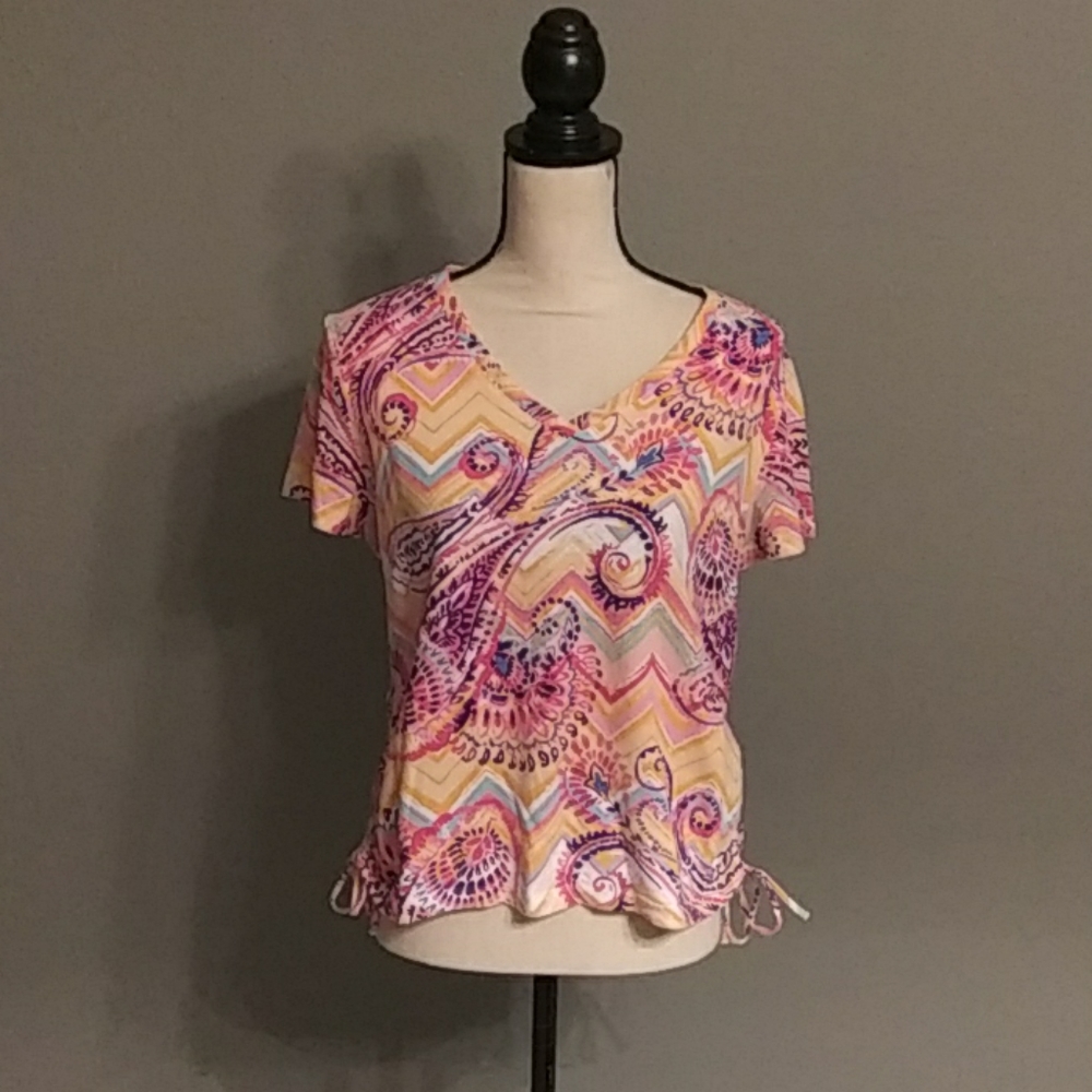 CaribbeanJoe vneck popover cotton top w/adjustable side ties